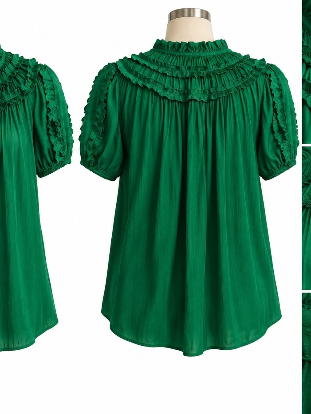 Anthropologie Shirred Short-Sleeve Peasant Blouse – Emerald Green – Size Medium